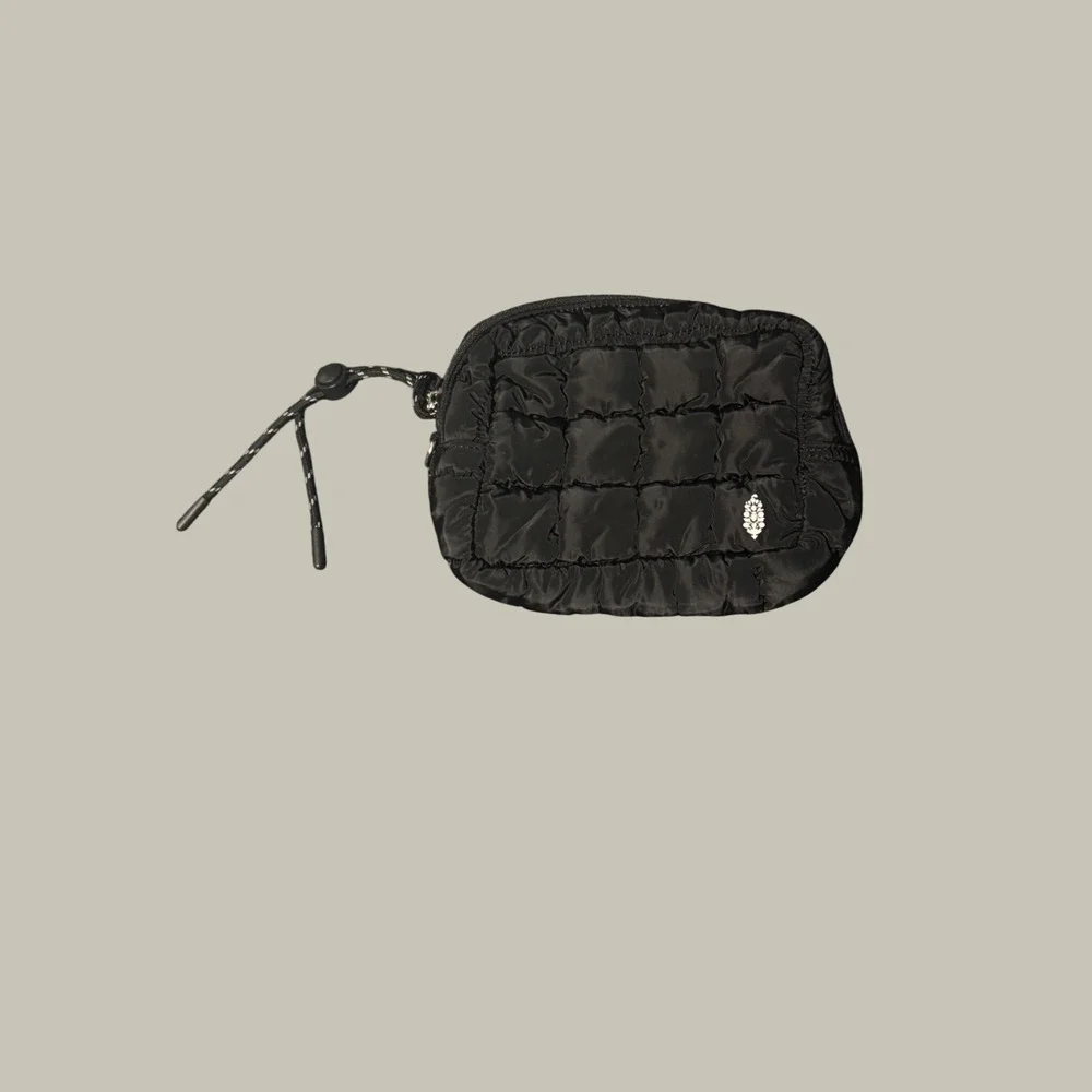 Free People FP Movement Quilted Mini Case Puffer Pouch Black Nylon Wristlet NWOT